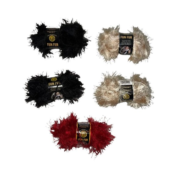 Lion Brand Other - New Lion Brand Fun Faux Fur Lot 5 Skeins Red Black Champagne 5 Bulky 64 Yards